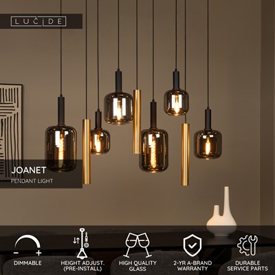 Lucide JOANET - Pendant light - 6xE27 - Brass